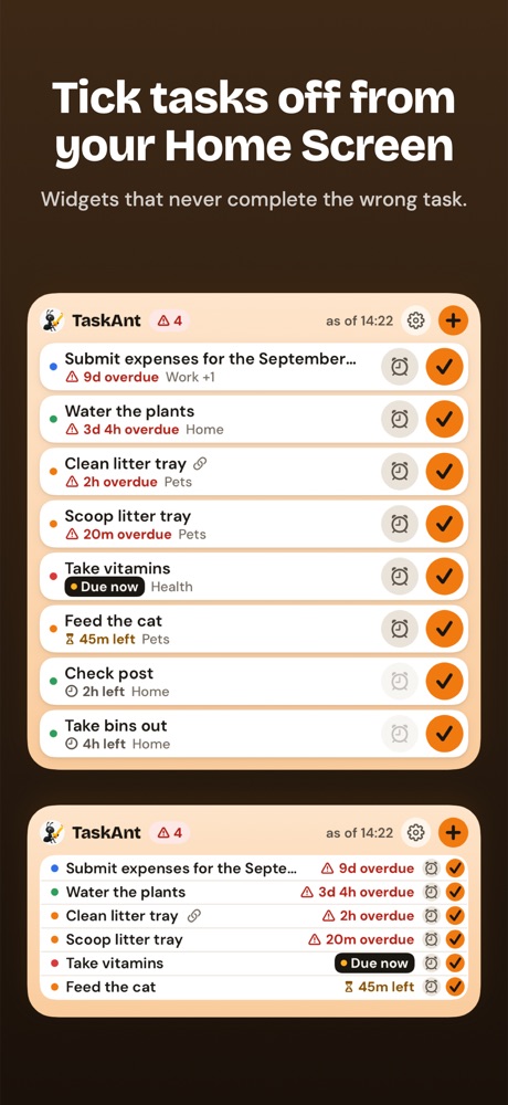 Tick tasks off from your Home Screen: large and medium TaskAnt widgets