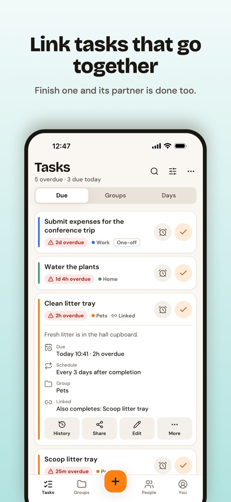 Link tasks that go together: task details showing a linked task