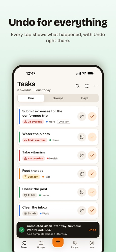 Undo for everything: a completed task with an Undo button