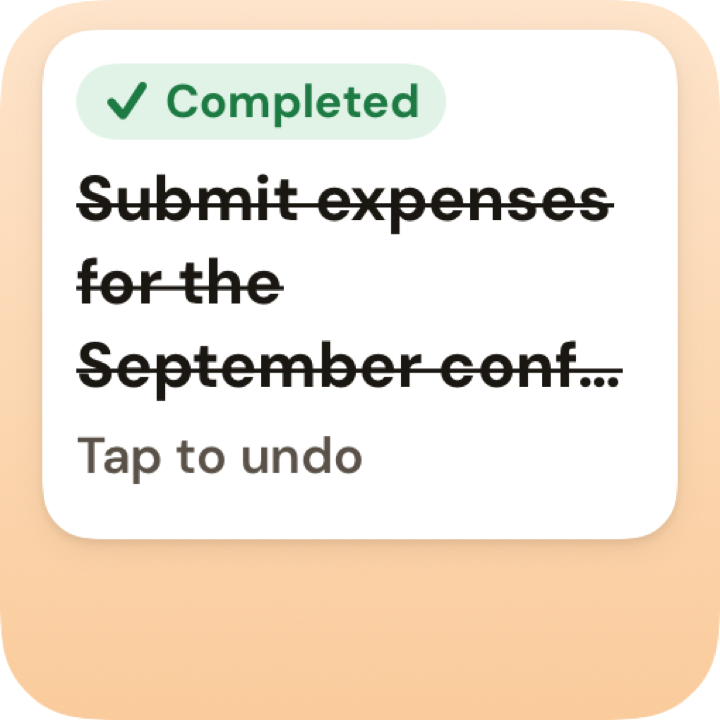 Small TaskAnt widget showing a ticked task waiting, with tap to undo